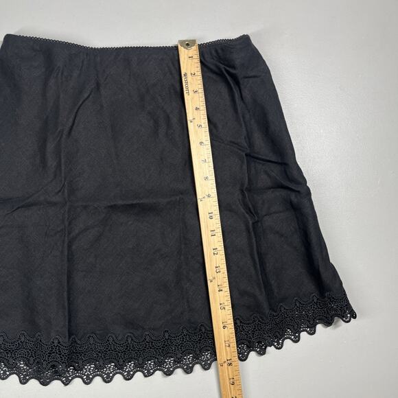 J Crew Gwen Lace Trim Slip Skirt in Linen Womens Small Black Mini Pull On - Picture 5 of 8
